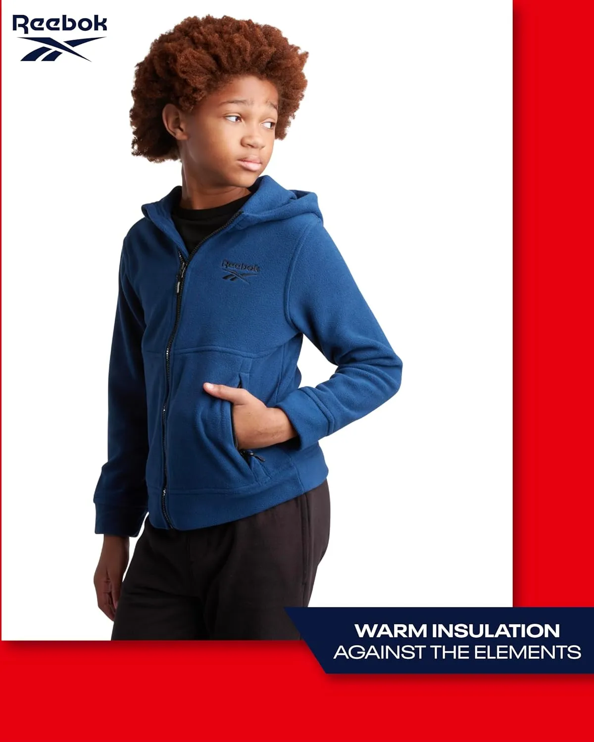 Reebok Boys' Jacket - Warm Polar Fleece Insulated Jacket - Weather Resistant Zip Up Hooded Jackets for Boys (Sizes: 4-20)