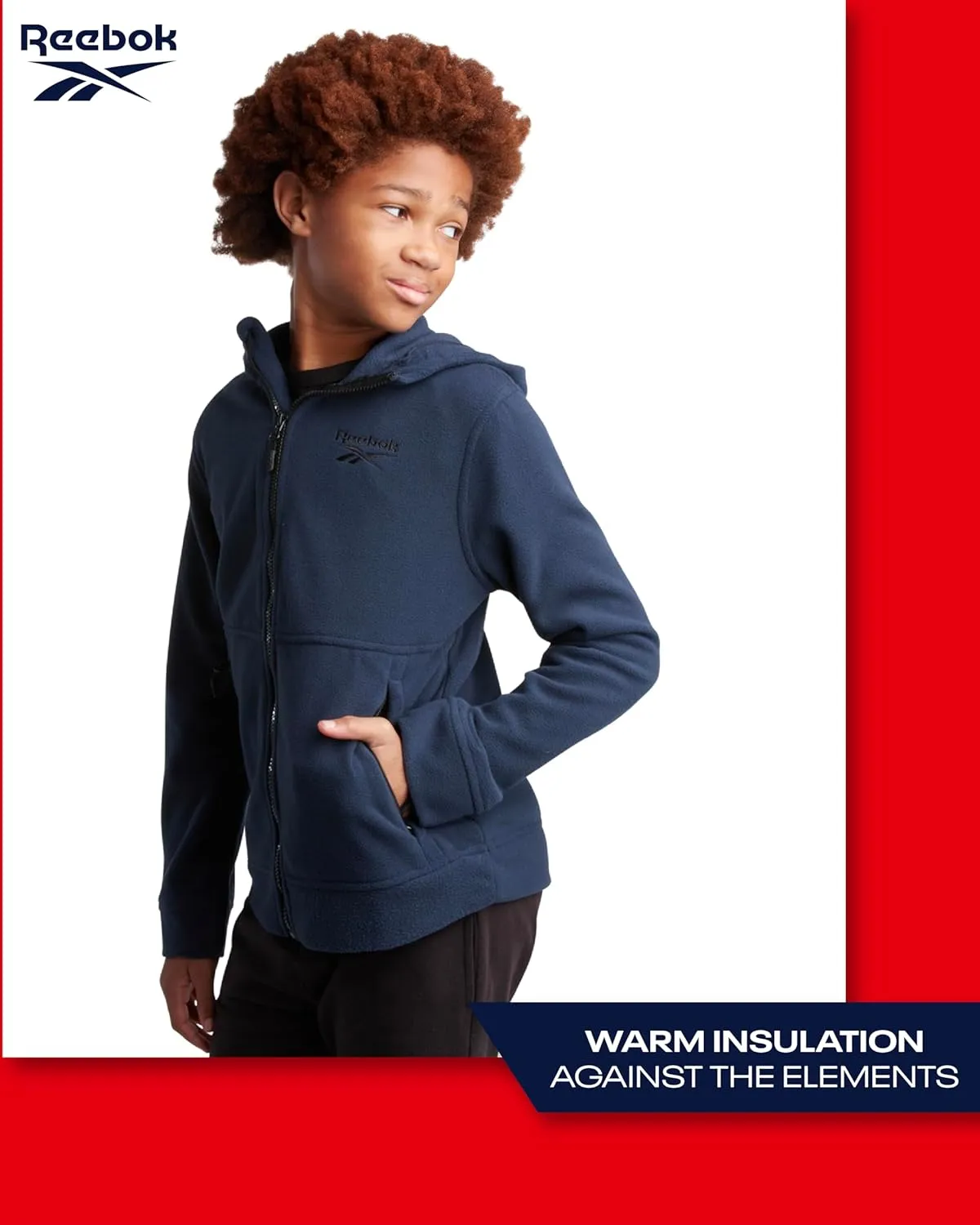 Reebok Boys' Jacket - Warm Polar Fleece Insulated Jacket - Weather Resistant Zip Up Hooded Jackets for Boys (Sizes: 4-20)