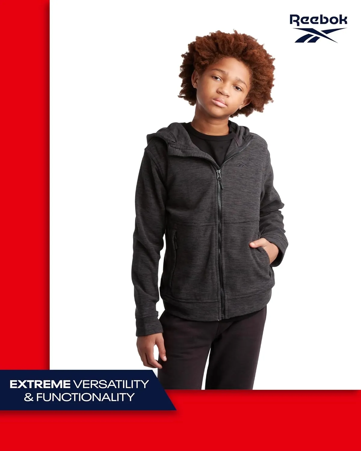 Reebok Boys' Jacket - Warm Polar Fleece Insulated Jacket - Weather Resistant Zip Up Hooded Jackets for Boys (Sizes: 4-20)