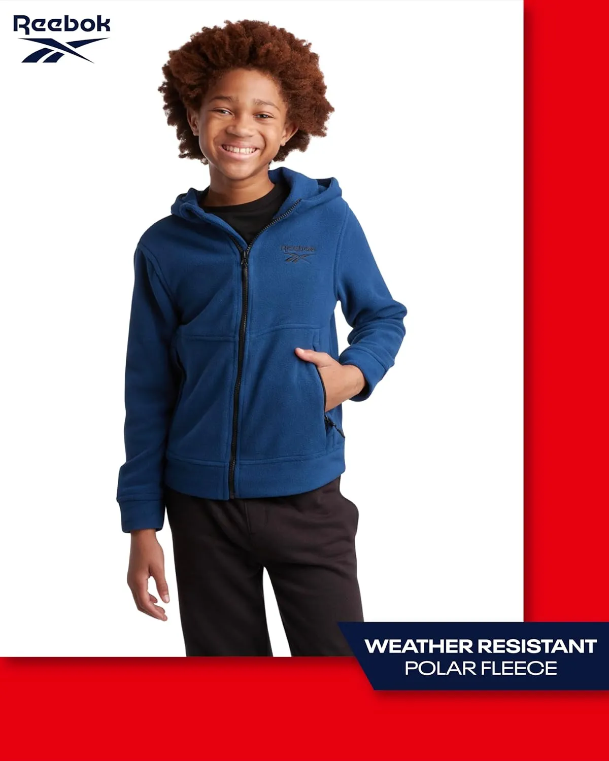 Reebok Boys' Jacket - Warm Polar Fleece Insulated Jacket - Weather Resistant Zip Up Hooded Jackets for Boys (Sizes: 4-20)