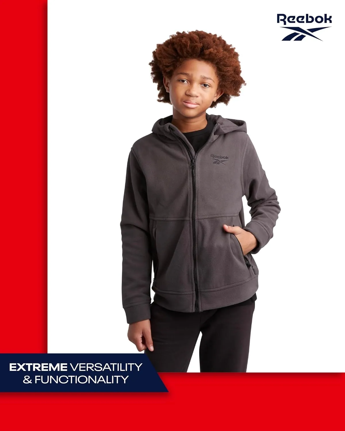 Reebok Boys' Jacket - Warm Polar Fleece Insulated Jacket - Weather Resistant Zip Up Hooded Jackets for Boys (Sizes: 4-20)