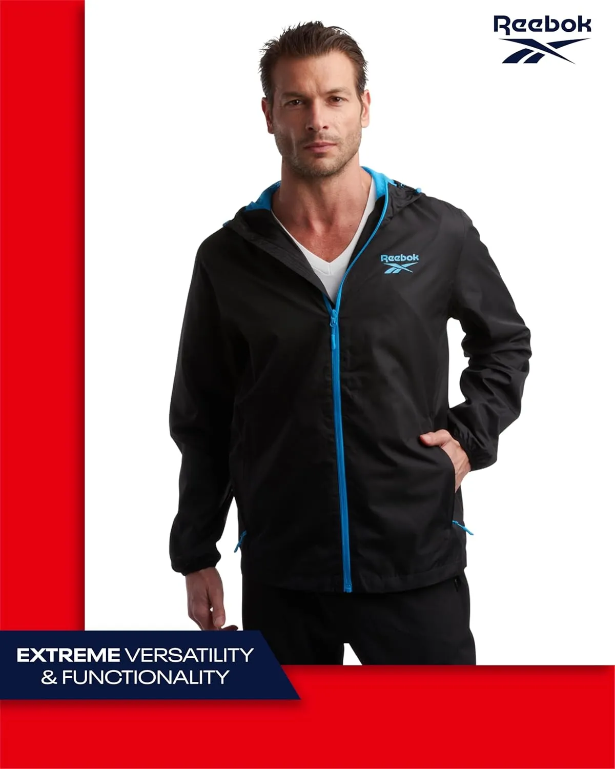 Reebok Men's Jacket - Wind and Water Resistant Full Zip Sherpa Lined Hooded Windbreaker Jackets for Men (Sizes: S-XL)