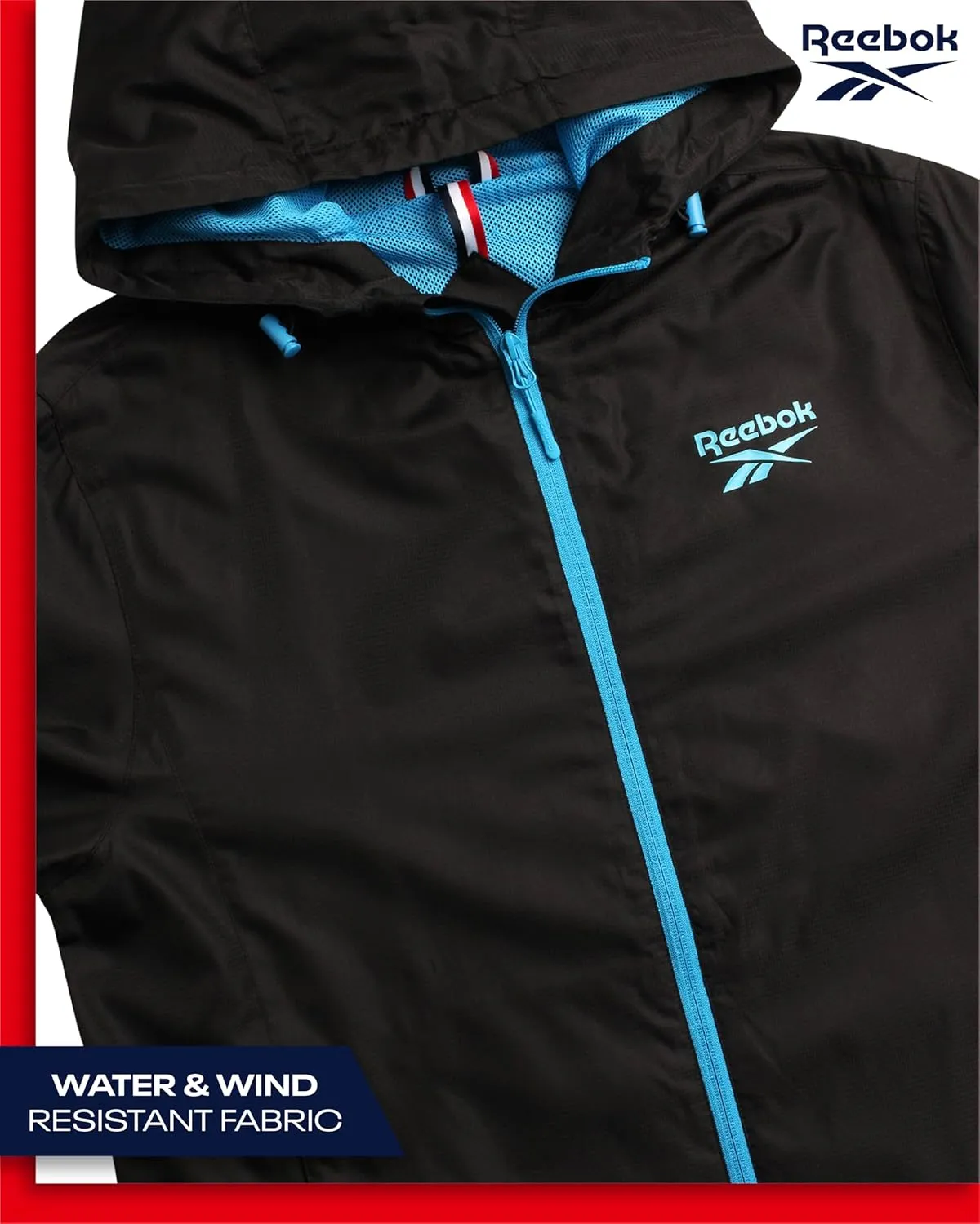 Reebok Men's Jacket - Wind and Water Resistant Full Zip Sherpa Lined Hooded Windbreaker Jackets for Men (Sizes: S-XL)