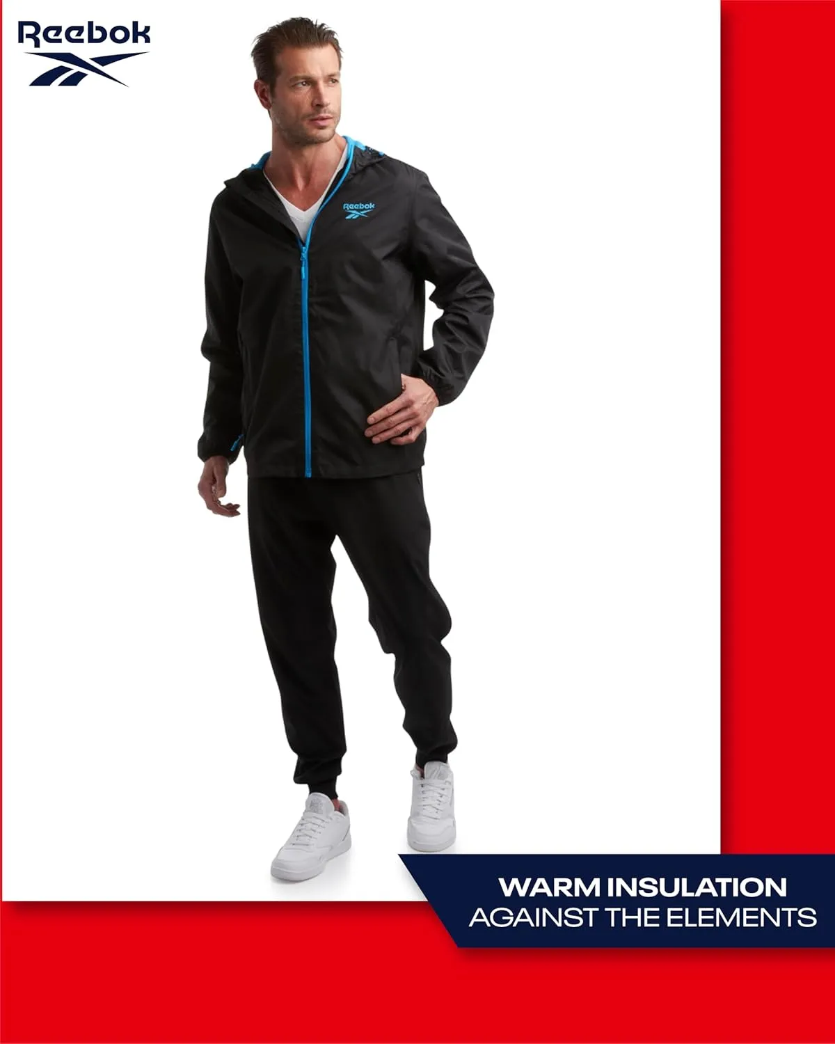 Reebok Men's Jacket - Wind and Water Resistant Full Zip Sherpa Lined Hooded Windbreaker Jackets for Men (Sizes: S-XL)