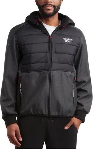 Reebok Men's Softshell Jacket - Lightweight Hooded Weather Resistant Jacket for Men with Nylon Quilted Chest (S-XXL)