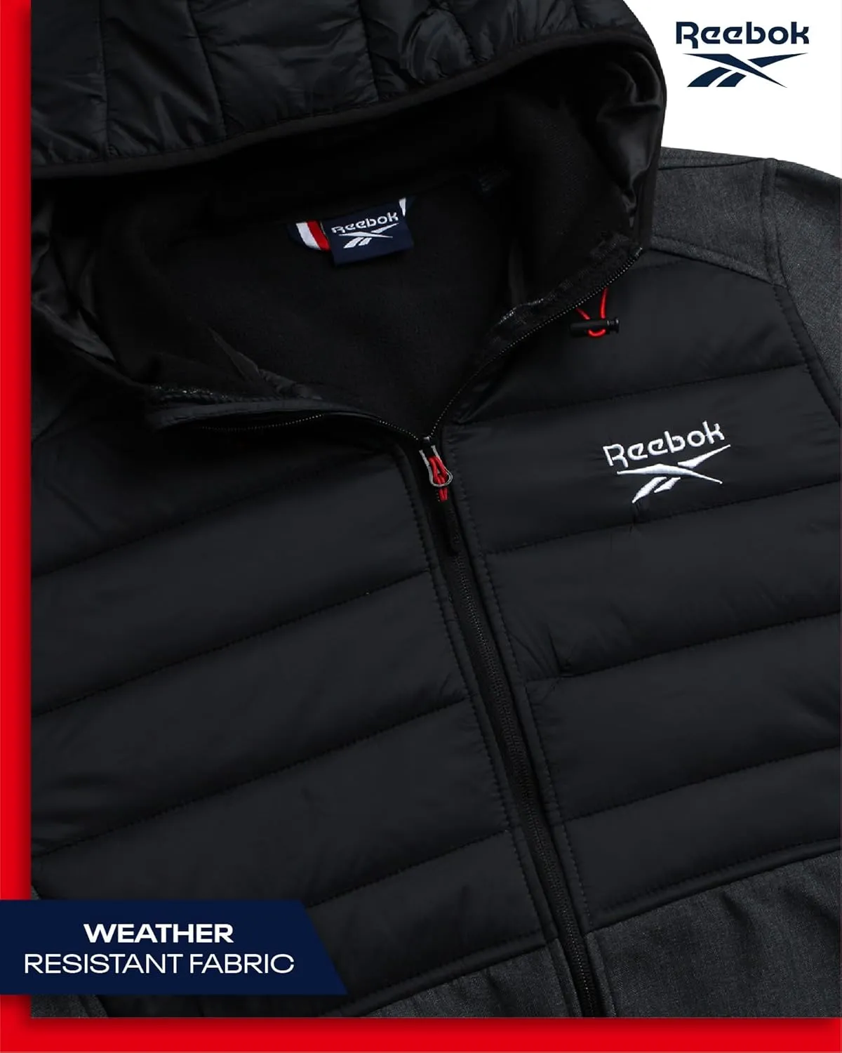 Reebok Men's Softshell Jacket - Lightweight Hooded Weather Resistant Jacket for Men with Nylon Quilted Chest (S-XXL)