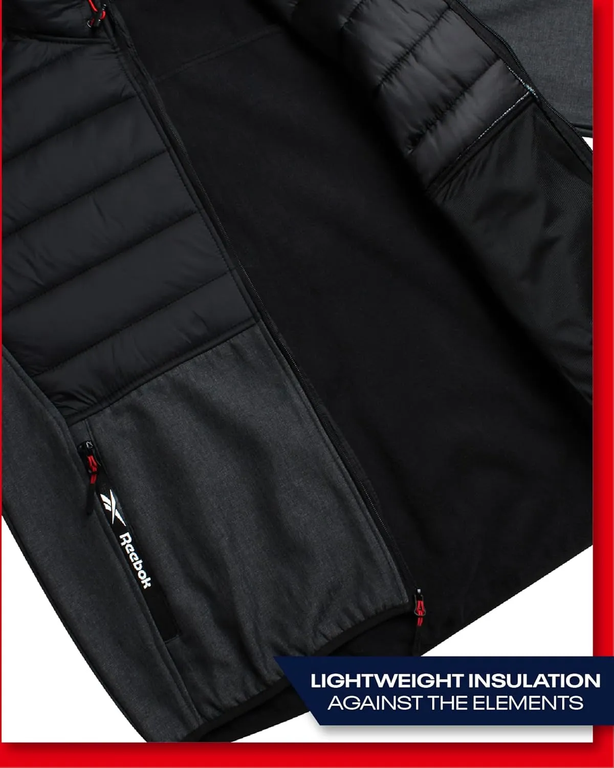 Reebok Men's Softshell Jacket - Lightweight Hooded Weather Resistant Jacket for Men with Nylon Quilted Chest (S-XXL)