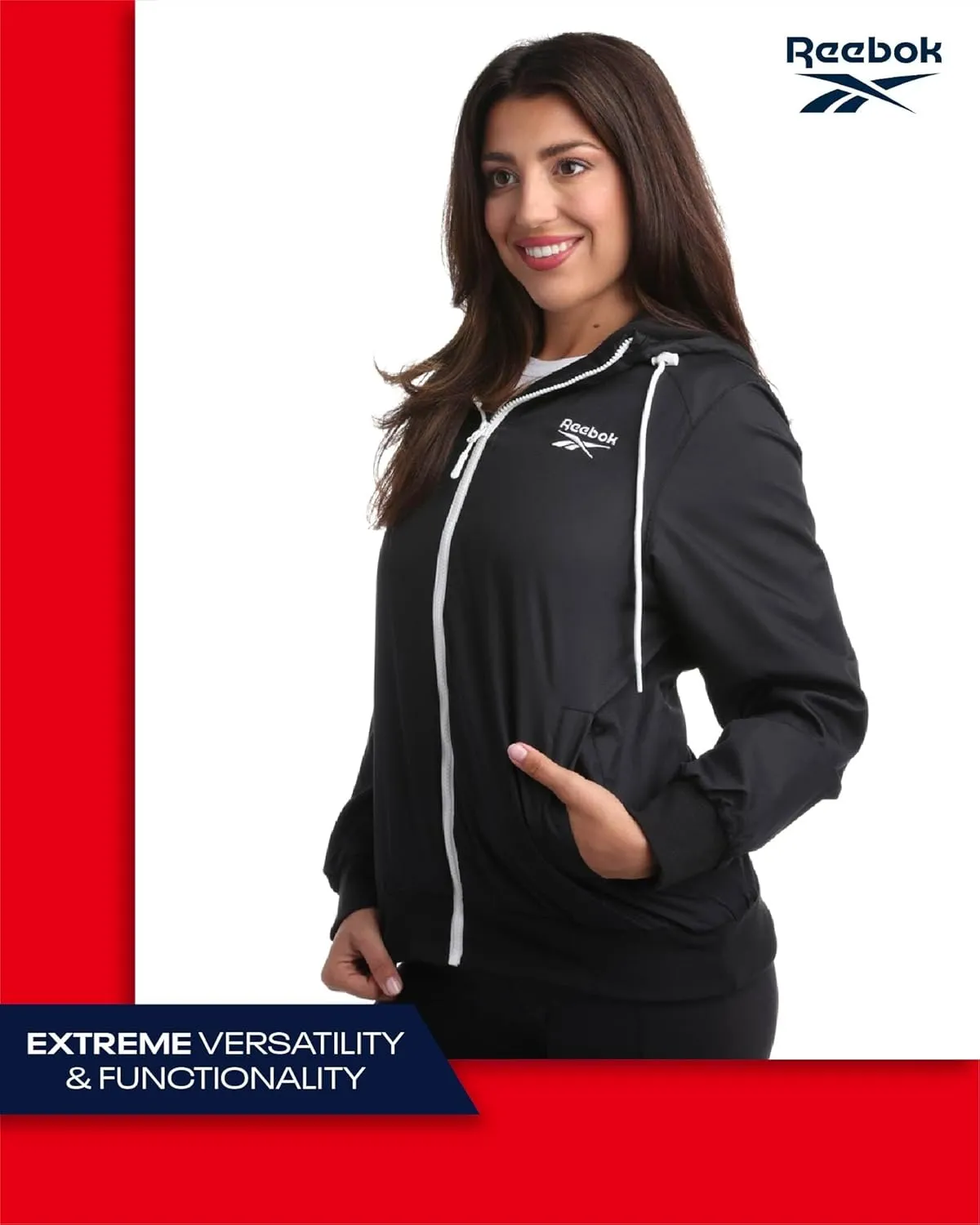 Reebok Women's Jacket - Weather Resistant Fleece Lined Windbreaker Jackets for Women  Cozy Zip Up Hoodie Jacket (S-XL)