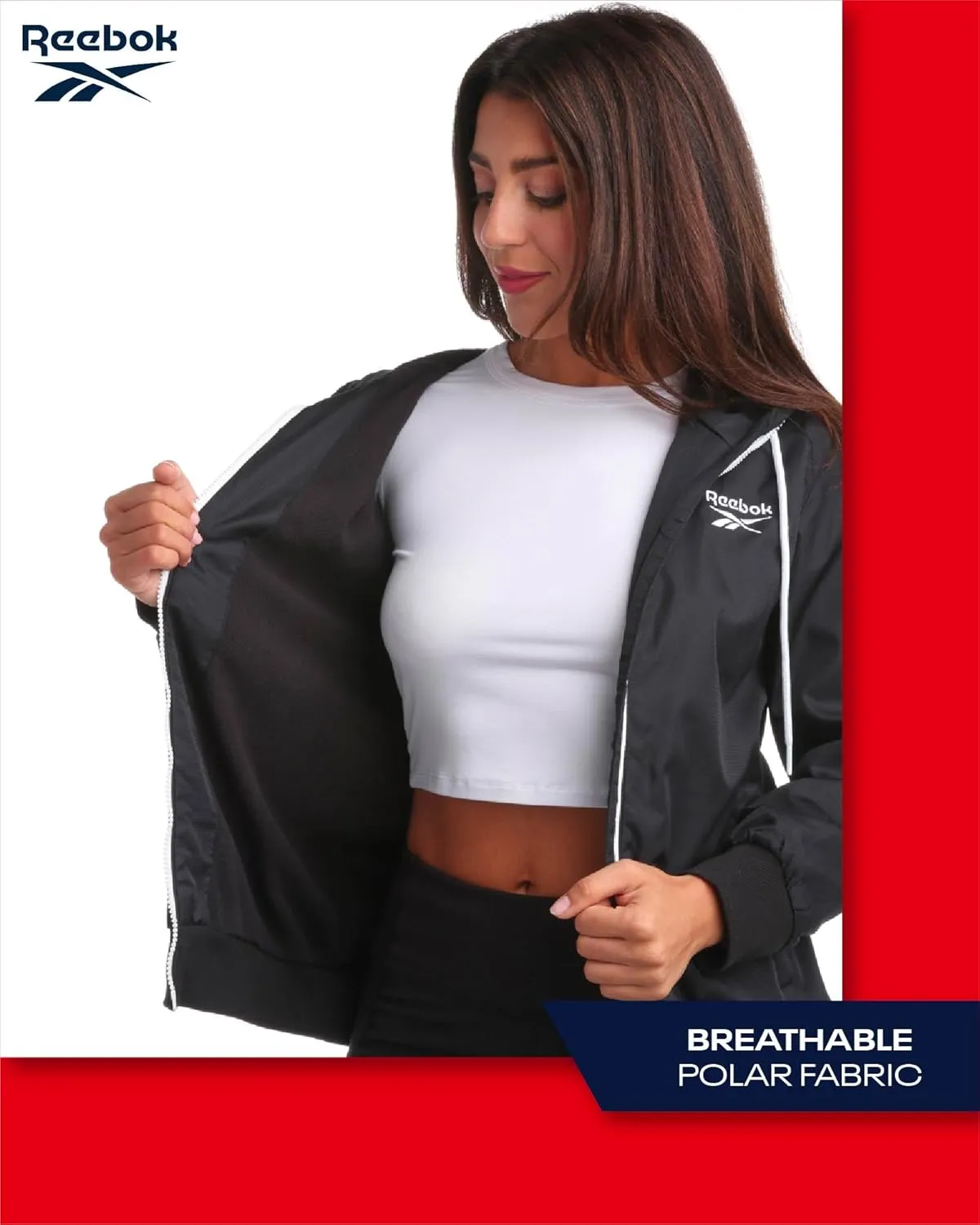 Reebok Women's Jacket - Weather Resistant Fleece Lined Windbreaker Jackets for Women  Cozy Zip Up Hoodie Jacket (S-XL)