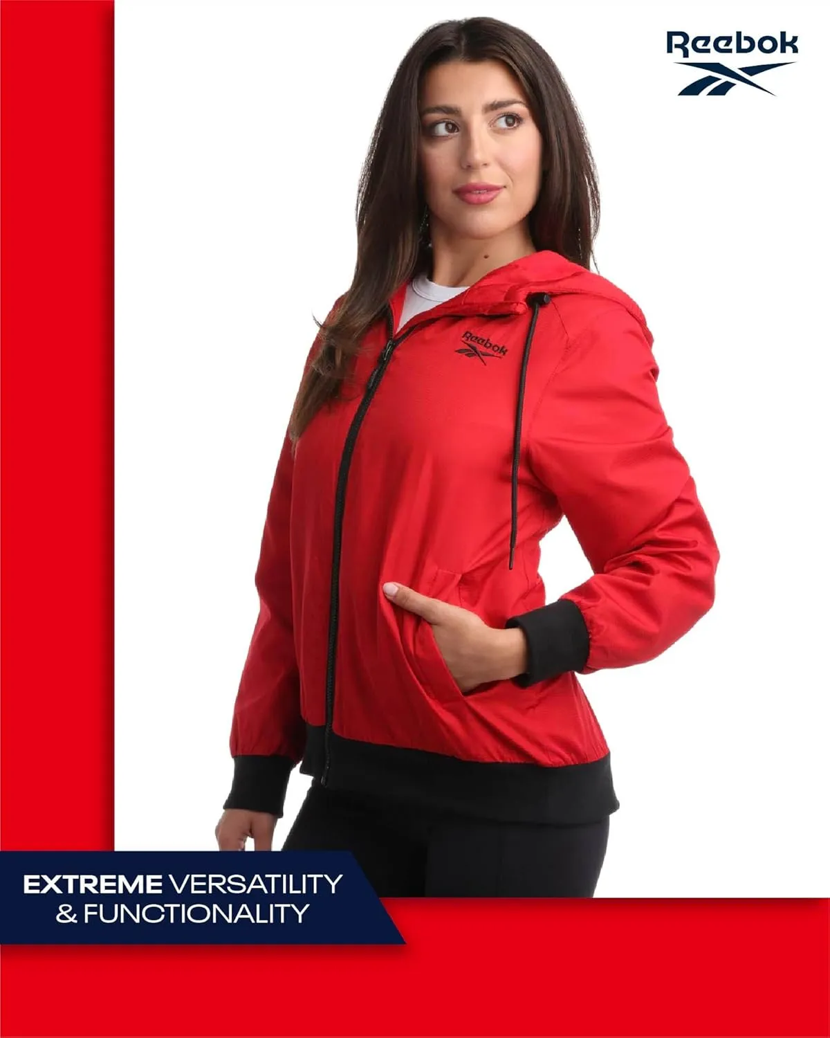Reebok Women's Jacket - Weather Resistant Fleece Lined Windbreaker Jackets for Women  Cozy Zip Up Hoodie Jacket (S-XL)