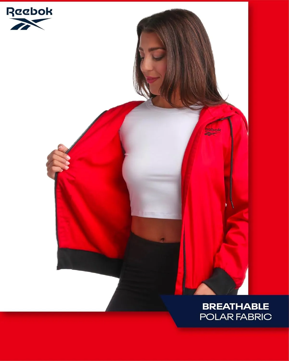 Reebok Women's Jacket - Weather Resistant Fleece Lined Windbreaker Jackets for Women  Cozy Zip Up Hoodie Jacket (S-XL)