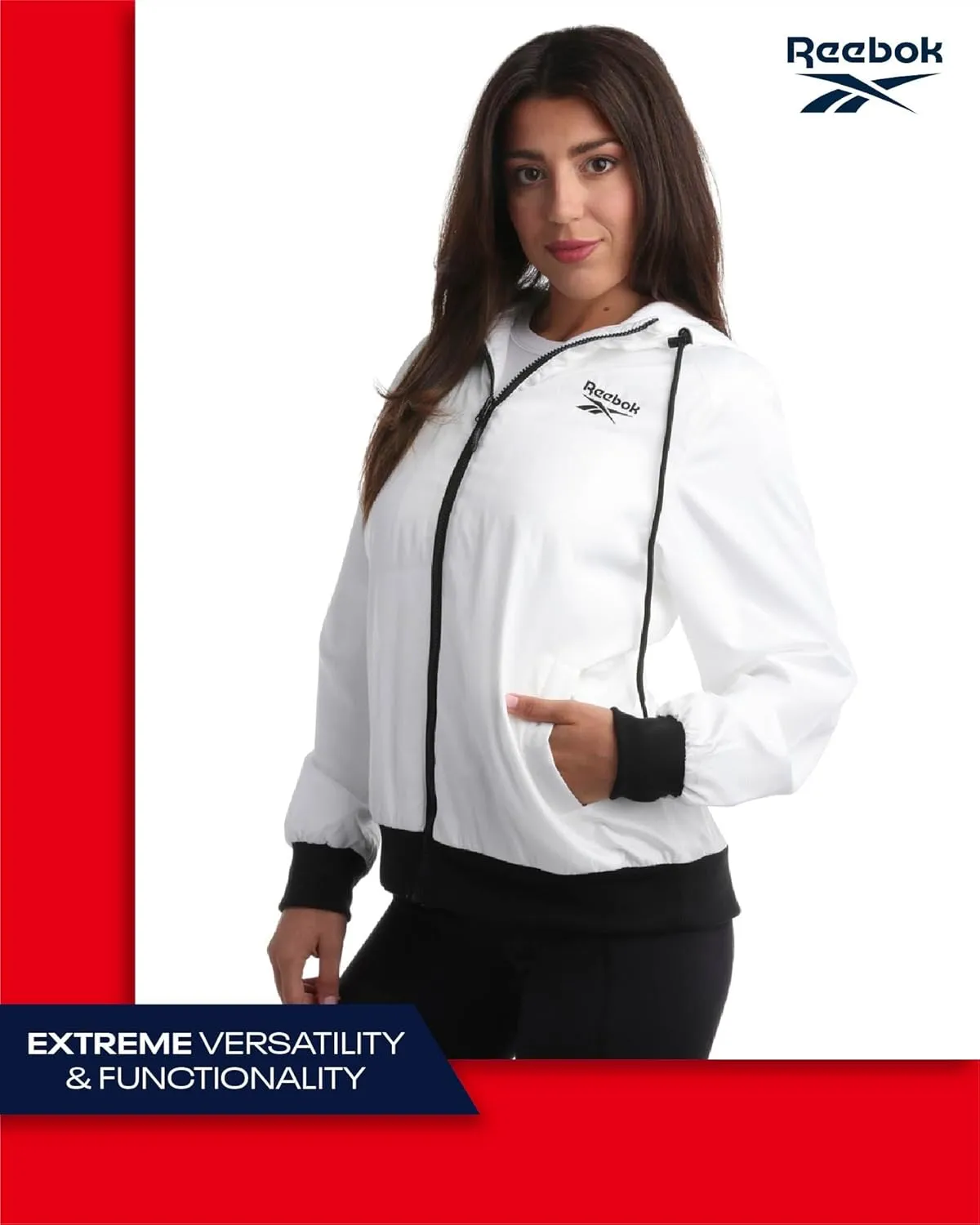 Reebok Women's Jacket - Weather Resistant Fleece Lined Windbreaker Jackets for Women  Cozy Zip Up Hoodie Jacket (S-XL)