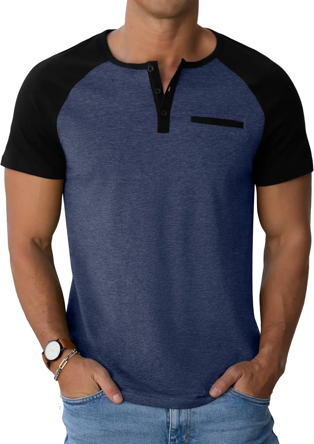 Sailwind Mens Cotton Henley Shirts Short Sleeve Casual T-Shirts Summer Button T Shirts with Pocket