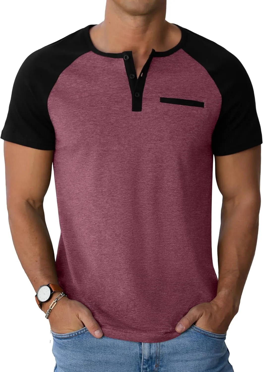 Sailwind Mens Cotton Henley Shirts Short Sleeve Casual T-Shirts Summer Button T Shirts with Pocket