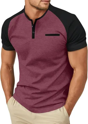 Sailwind Mens Cotton Henley Shirts Short Sleeve Casual T-Shirts Summer Button T Shirts with Pocket
