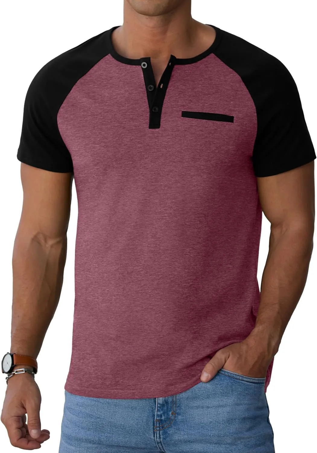 Sailwind Mens Cotton Henley Shirts Short Sleeve Casual T-Shirts Summer Button T Shirts with Pocket