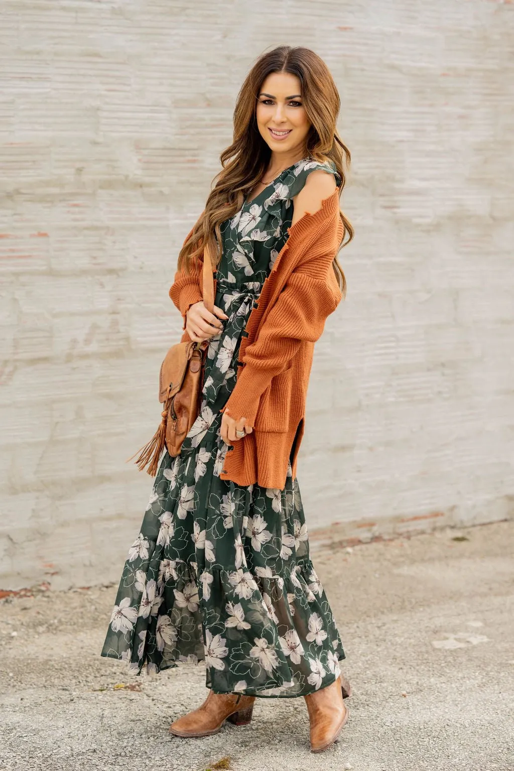 Sheer Floral Tie Waist Maxi Dress