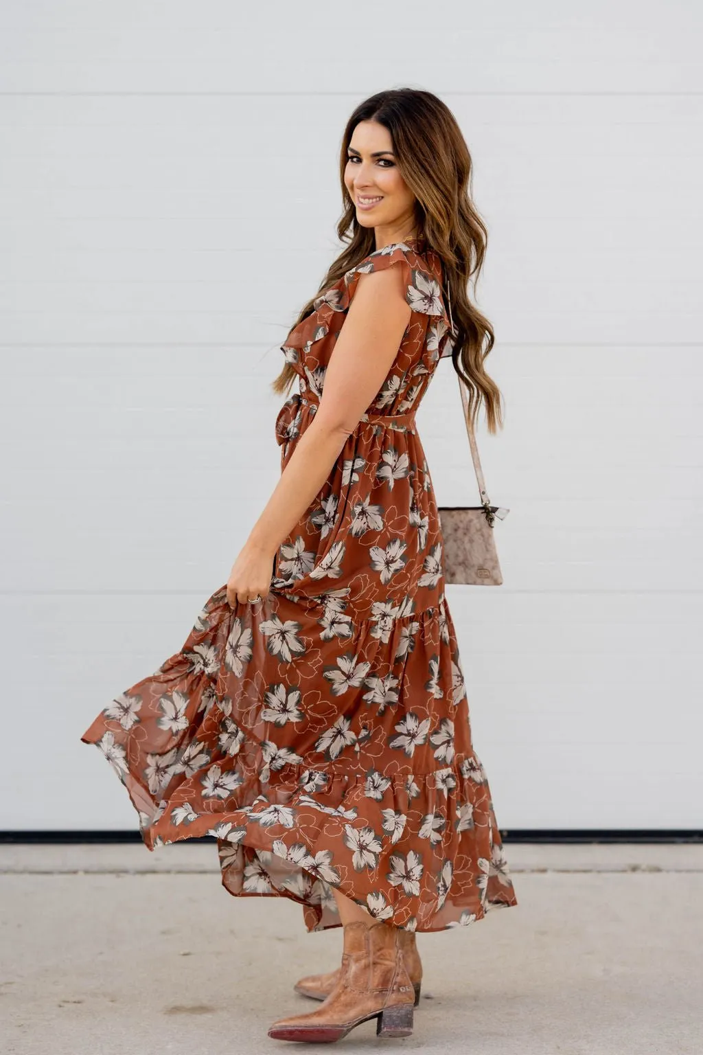 Sheer Floral Tie Waist Maxi Dress