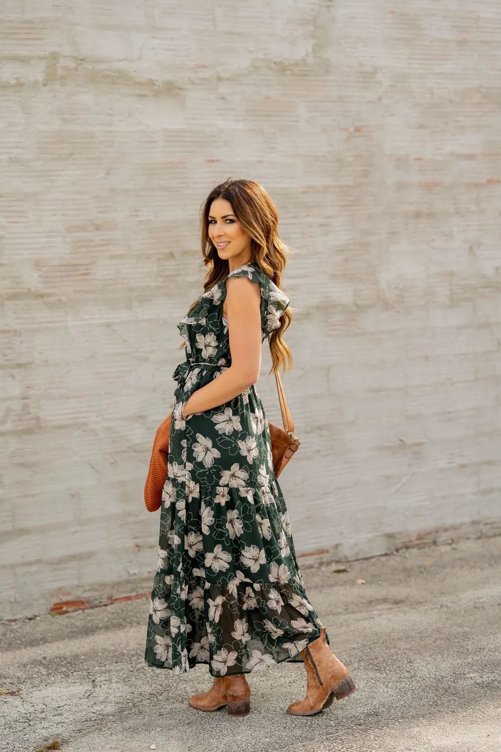 Sheer Floral Tie Waist Maxi Dress