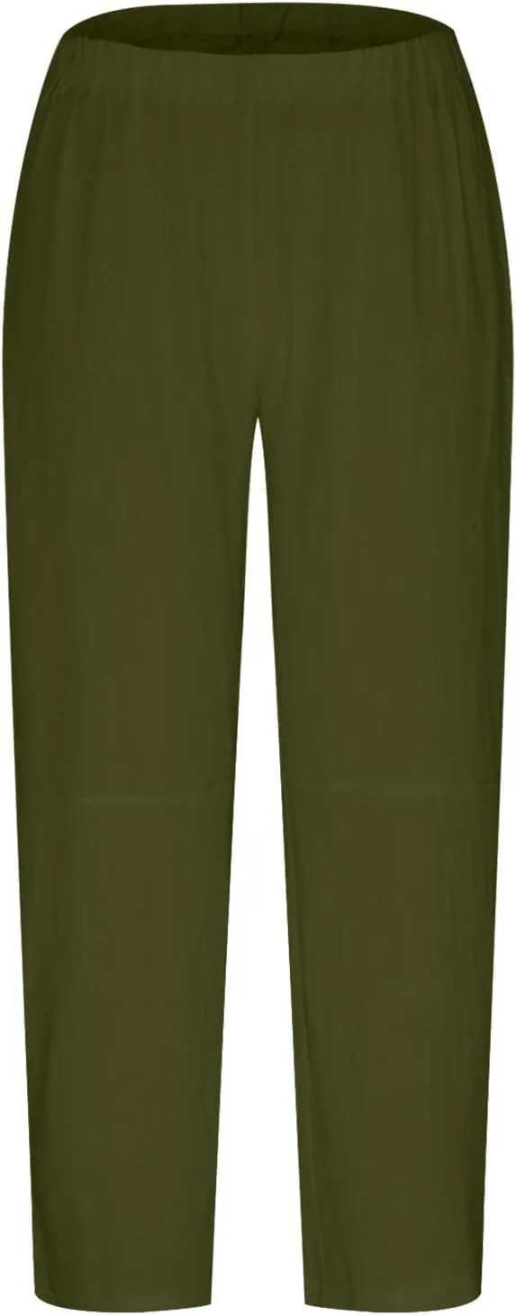 Straight Leg Cotton Linen Pants for Women Versatile Solid Color Relaxed Fit Elastic Waist Trousers Summer Casual