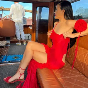 Summer Trendy Women Clothing Strap off Shoulder Slim Fit Sheath Ruffled Dress