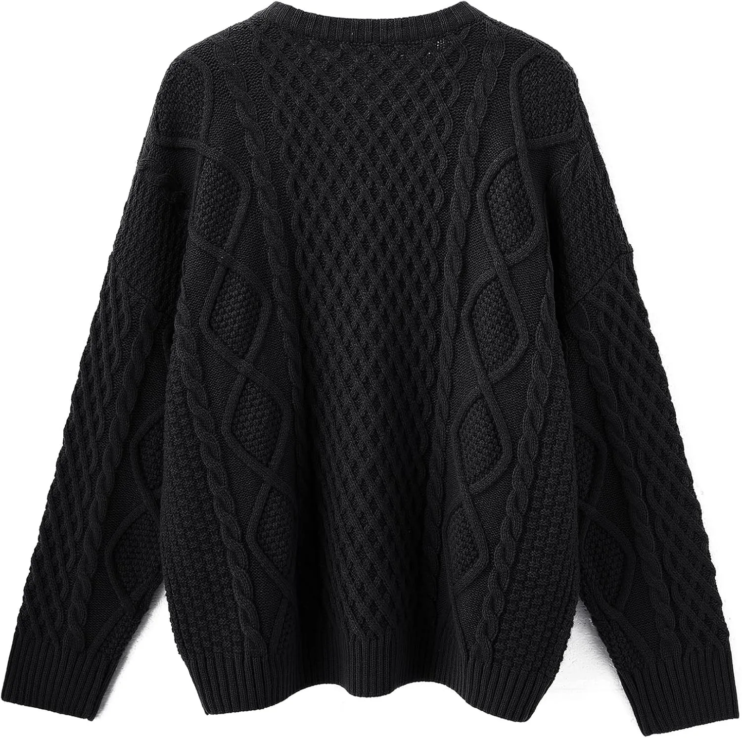SUUKSESS Women Oversized Cable Knit Sweater Fall Long Sleeve Crew Neck Pullover Tops 2024