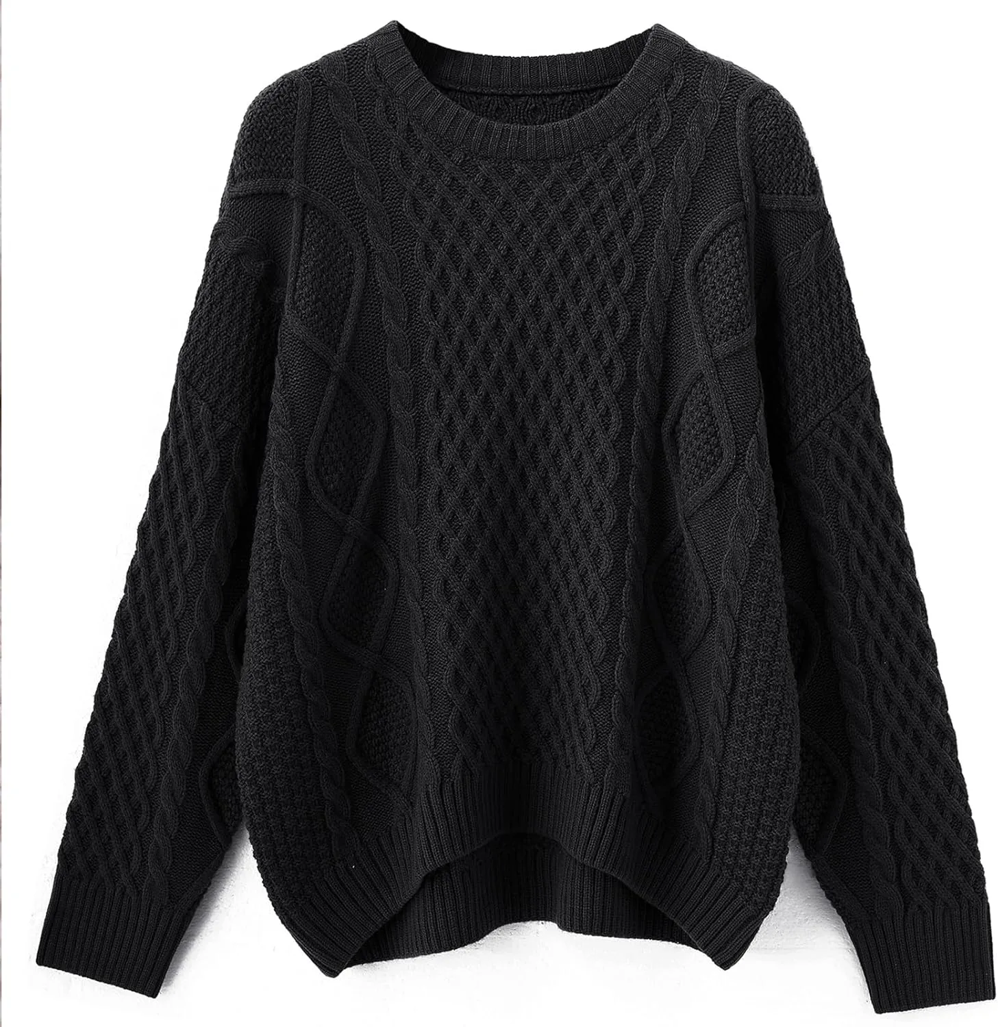SUUKSESS Women Oversized Cable Knit Sweater Fall Long Sleeve Crew Neck Pullover Tops 2024