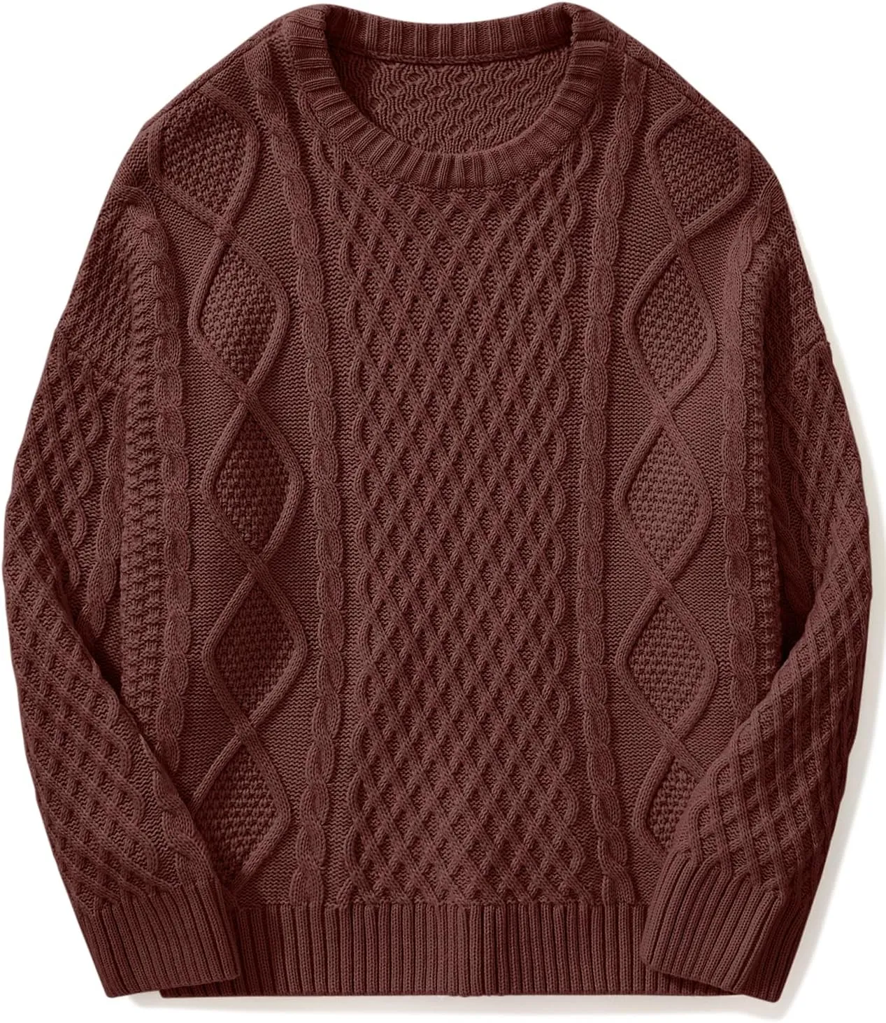 SUUKSESS Women Oversized Cable Knit Sweater Fall Long Sleeve Crew Neck Pullover Tops 2024