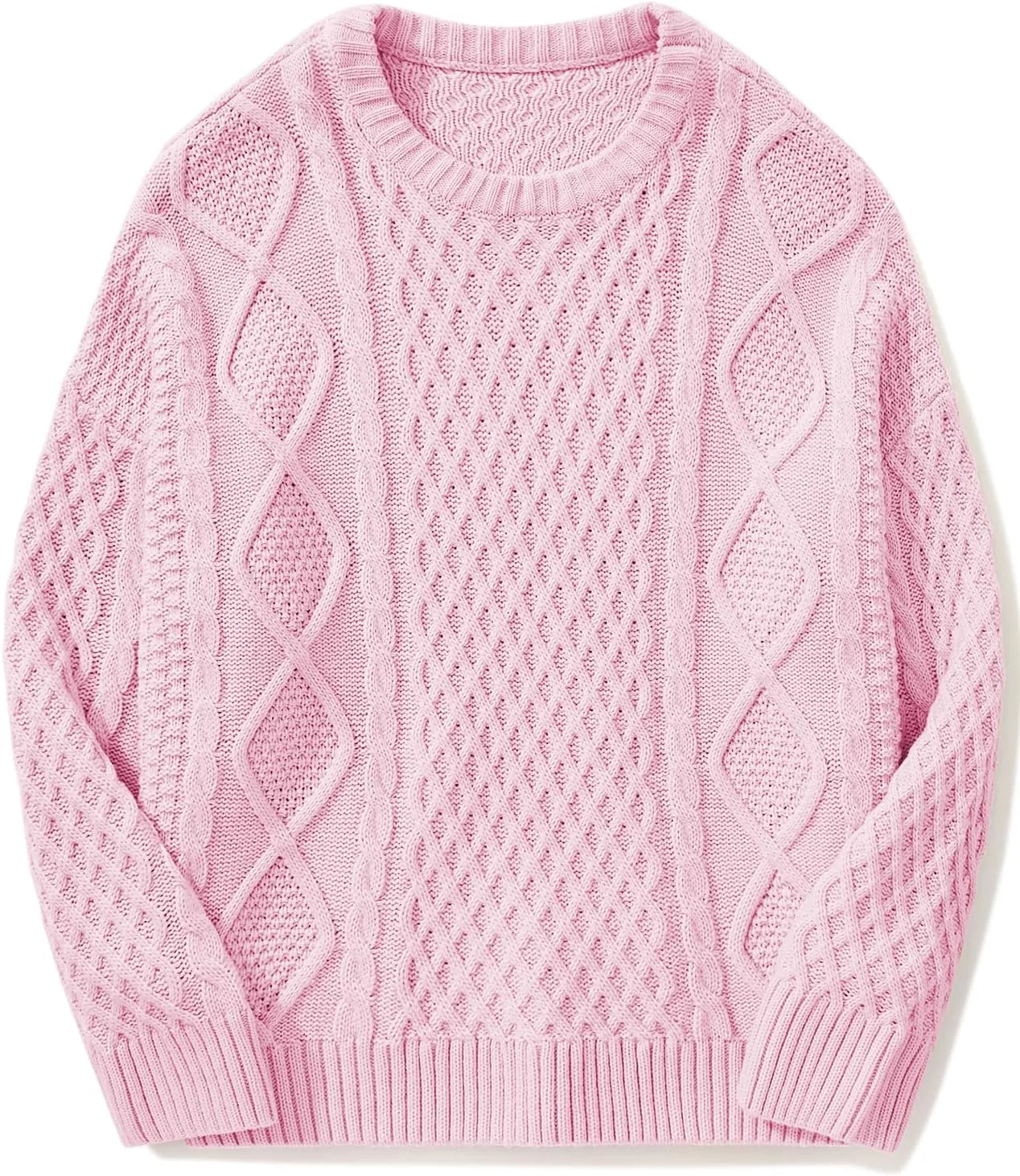 SUUKSESS Women Oversized Cable Knit Sweater Fall Long Sleeve Crew Neck Pullover Tops 2024