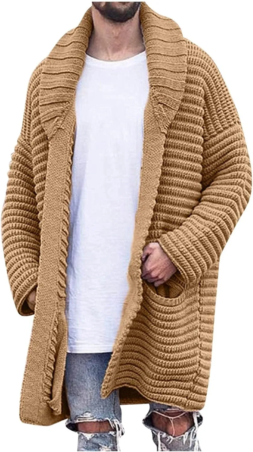 Sweaters for Men Men's Shawl Collar Long Cardigan Heavyweight Knitted Open Front Cardigans Sweaters