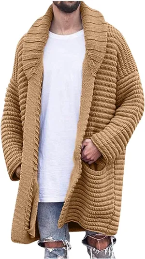 Sweaters for Men Men's Shawl Collar Long Cardigan Heavyweight Knitted Open Front Cardigans Sweaters