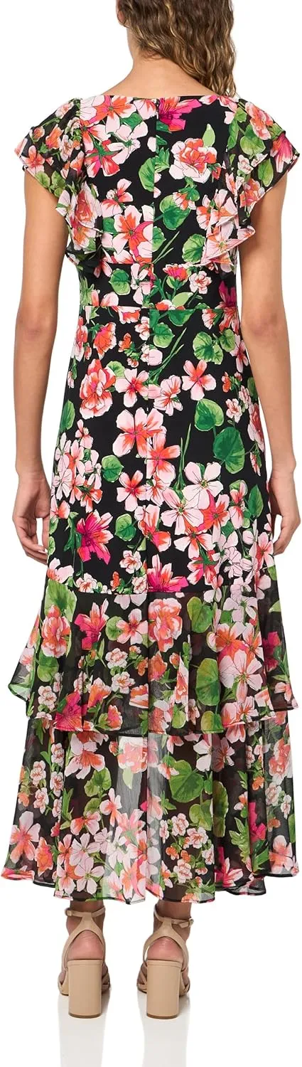 Tommy Hilfiger Women's Light V Neck Flattering Maxi Dress