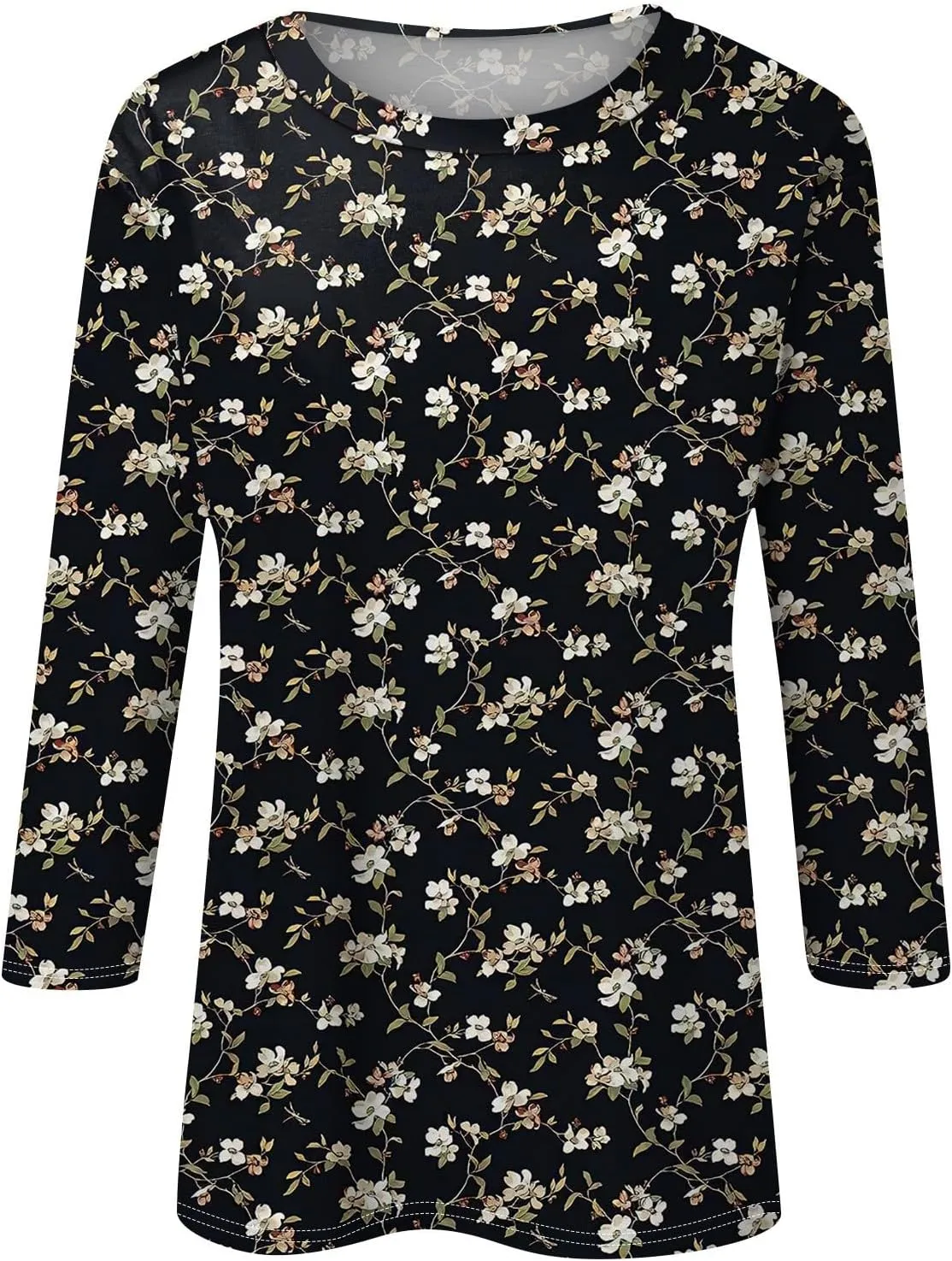 Tops for Women Trendy Round Neck 3/4 Sleeve Shirts Trendy Cute Blouses Daily Versatile Casual Tunic Loose Fit Basic Clothing