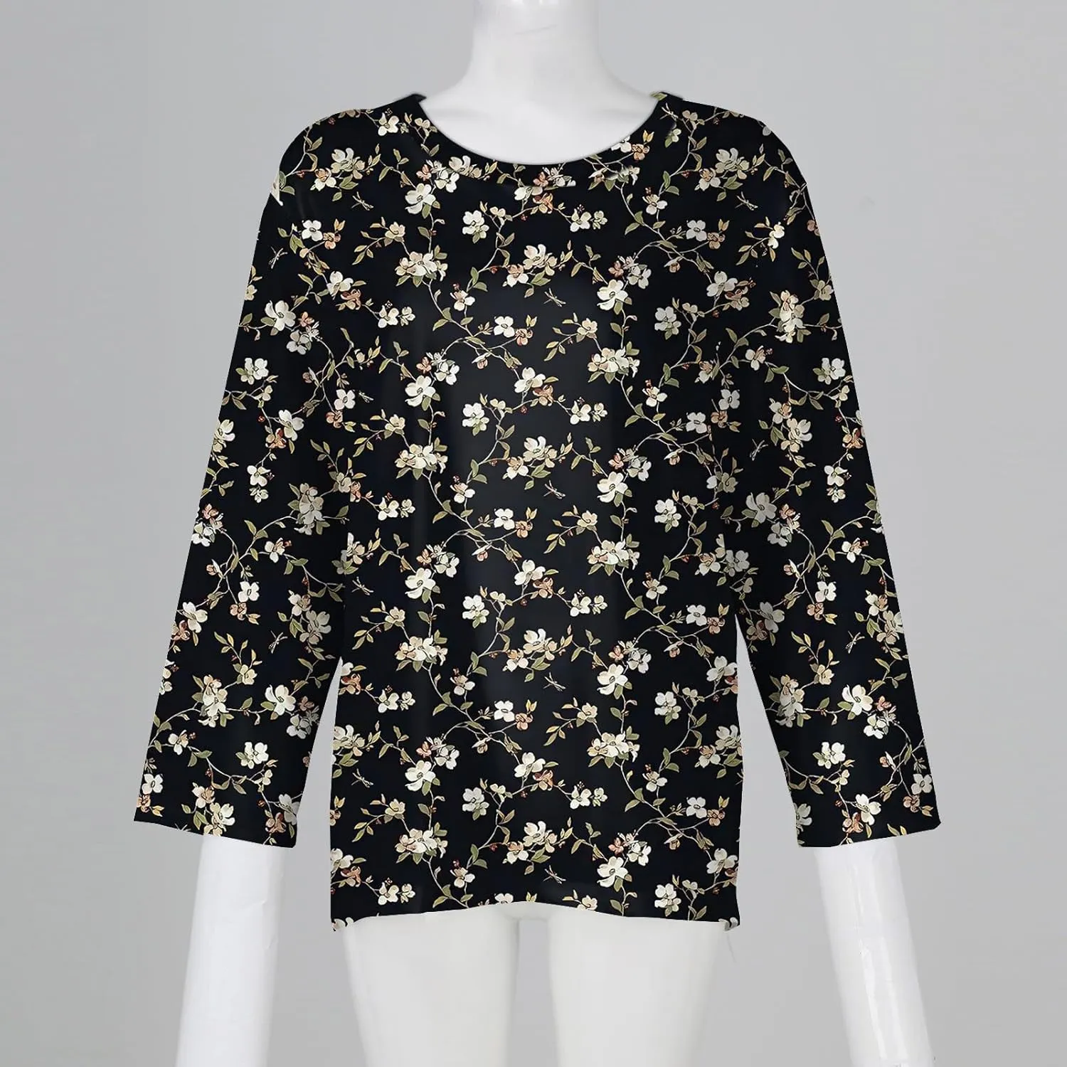 Tops for Women Trendy Round Neck 3/4 Sleeve Shirts Trendy Cute Blouses Daily Versatile Casual Tunic Loose Fit Basic Clothing