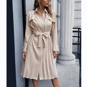 Trendy Long Sleeve Pleated Trench Coat Dress Wholesale Shirt Dresses