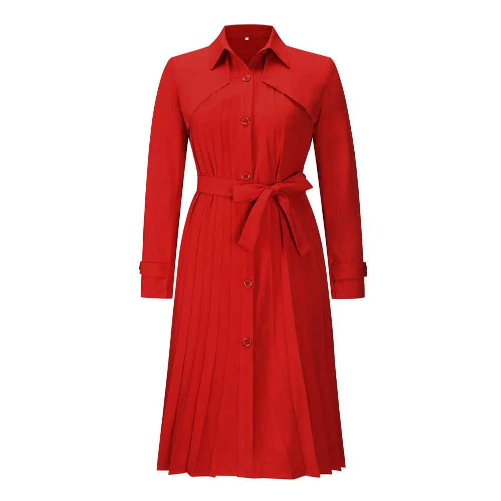Trendy Long Sleeve Pleated Trench Coat Dress Wholesale Shirt Dresses