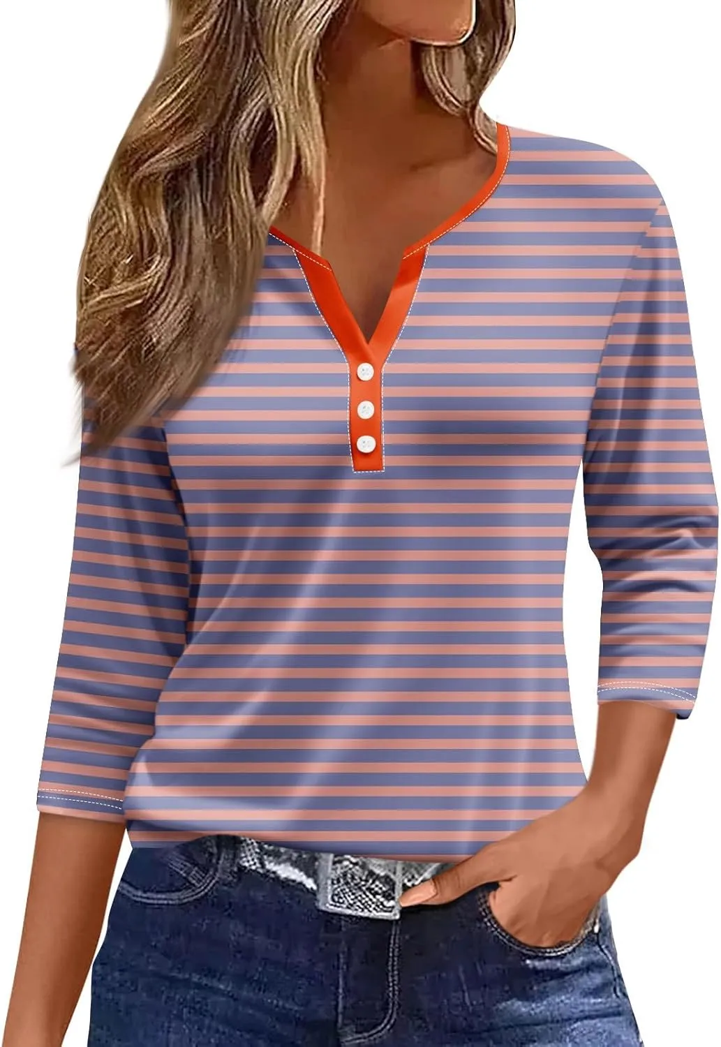 Tshirts Shirts for Women 3/4 Sleeve V Neck Shirts Regular Cute Blouses Trendy Fashion Tunic Trendy Cute Tees