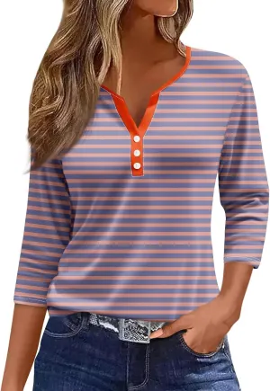 Tshirts Shirts for Women 3/4 Sleeve V Neck Shirts Regular Cute Blouses Trendy Fashion Tunic Trendy Cute Tees