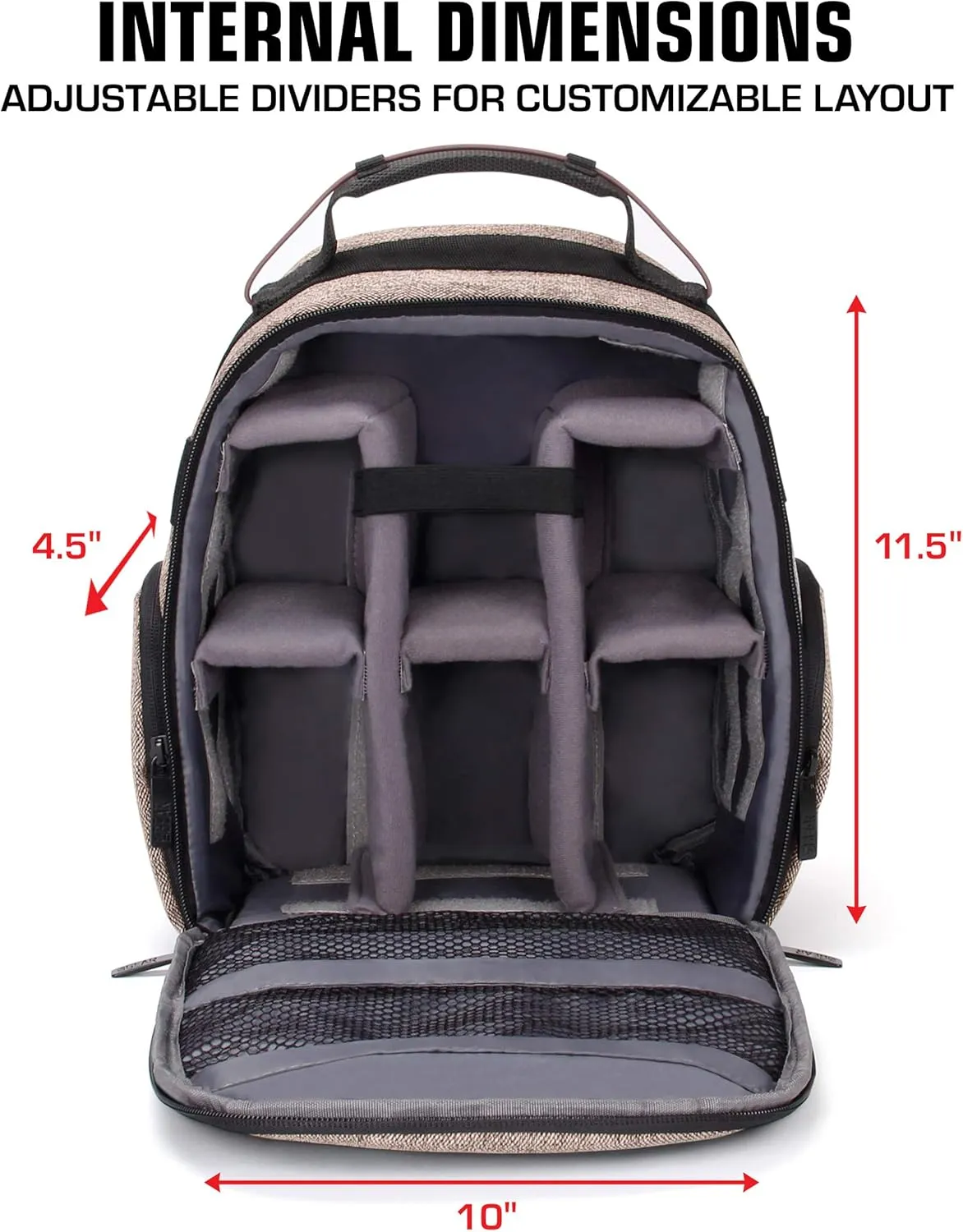 USA Gear Drone Backpack - Drone Case Compatible with DJI Mavic Pro, Spark Mini, Ryze Tello, Yuneec Breeze and More - Customizable Interior, Weather Resistant, Storage for Drone Accessories - Brown