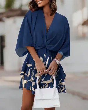 V Neck Floral Trendy Print Layered Cascading Dress