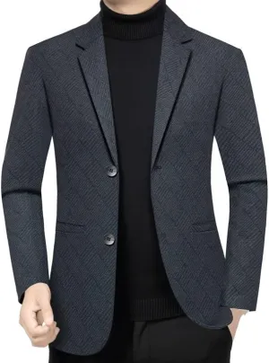 Winter Warm Suit Jacket Blue Business Casual Social Blazers Elegant Men's Formal Slim Fit Blazers