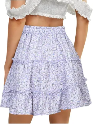 Women Boho Mini Skirt 2024 Summer Fashion Casual Flowy High Waist Beach Pleated Y2K Layered Novelty Short Skirts
