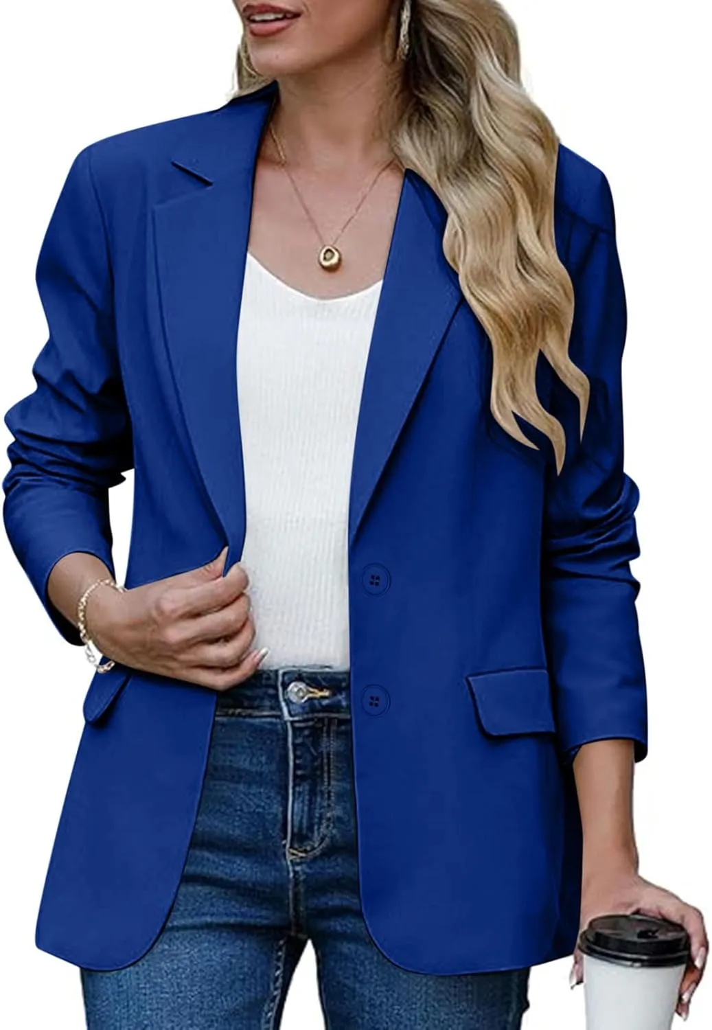 Women Business Casual Blazer with Lined,Professional Work Suit Jacket with PocketsLong Sleeve Button Open Front