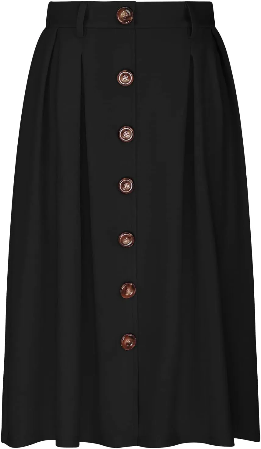 Women Pleated A-line Midi Skirts Elastic Waist Button Front Skirt Casual Flared Long Skirts with Pocket for Womens