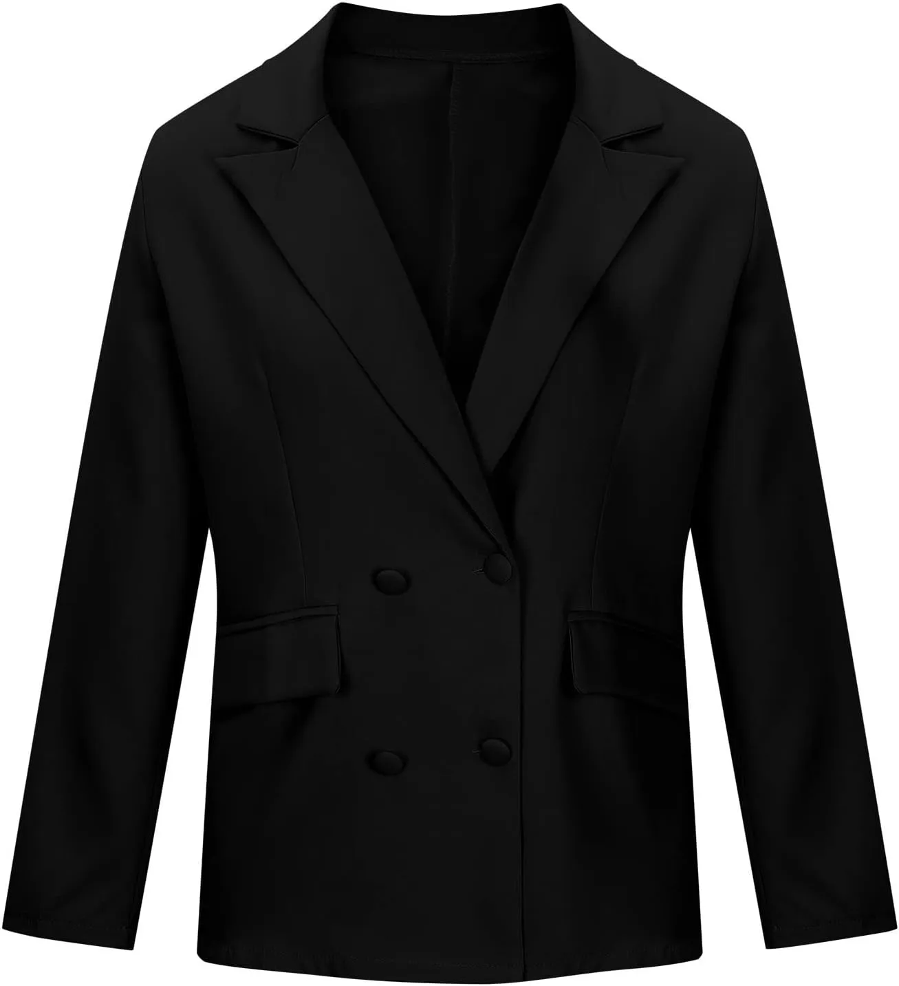 Women's 3/4 Ruched Sleeve Blazer Open Front Cardigan Casual Long Blazer Work Jackets Double Breasted Office Coat Solid