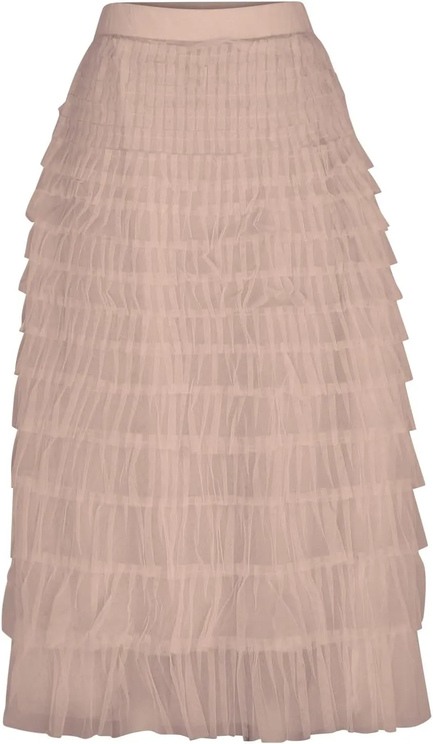 Women's A Line Pleated Skirt Casual Fashion Ruffle Mesh Vintage Chiffon High Waist Flowy Floor Length Bubble Skirts