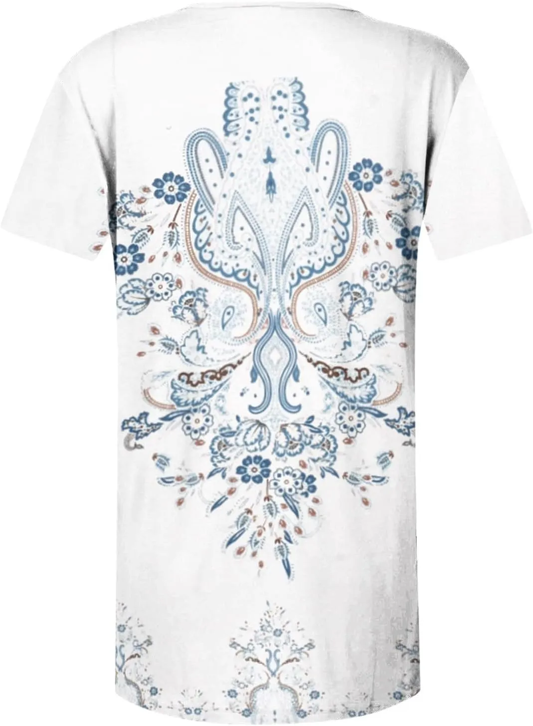 Womens Blouses Short Sleeve Tops Crew Neck Pleated Shirts Tunic Casual Flowy Trendy Pleated Tunic Tops Floral Blue XXL