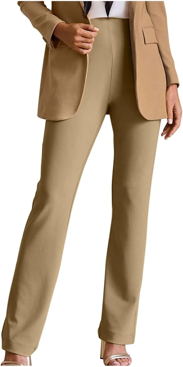 Womens Business Professional Pants Straight Leg Yoga Work Stretchy Pant Office Casual Elegant High Waist Trousers