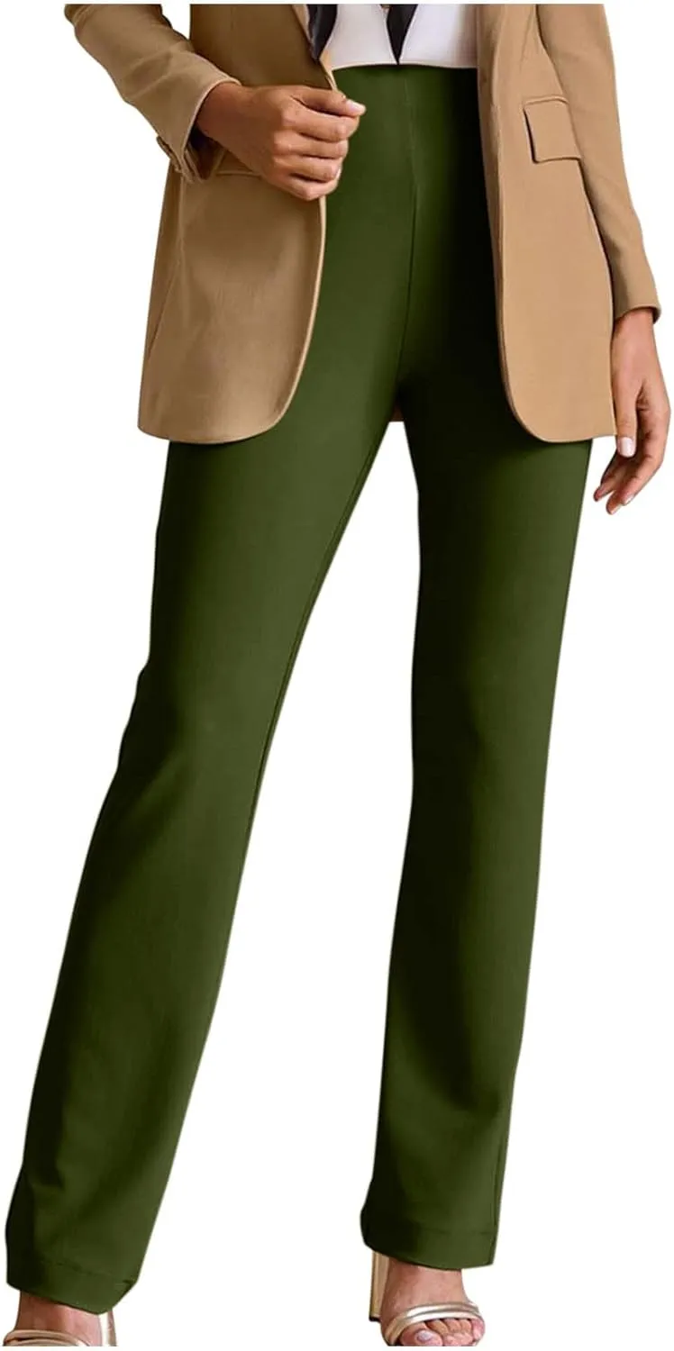 Womens Business Professional Pants Straight Leg Yoga Work Stretchy Pant Office Casual Elegant High Waist Trousers