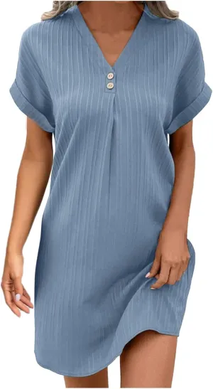 Womens Button Down Summer Dress 2025 Spring Flutter Sleeve Cotton Linen Dress Beach A Line Casual Dress Plus Size
